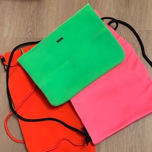 Triangl Neon Green Pouch with Pink and Orange Bags